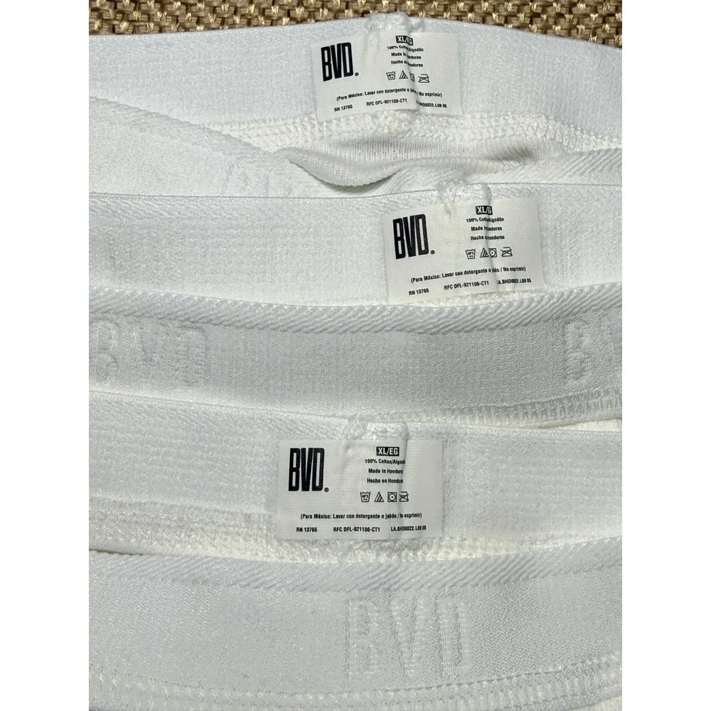 3 Vtg BVD White‎ Briefs Underwear XL Logo Cotton Tighties Whiteys Discontinued